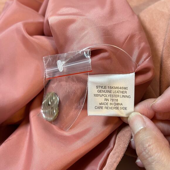 Vintage Pink Suede Genuine Leather Jacket Pearl Button Size Large Glam Chic Fall - Picture 5 of 8